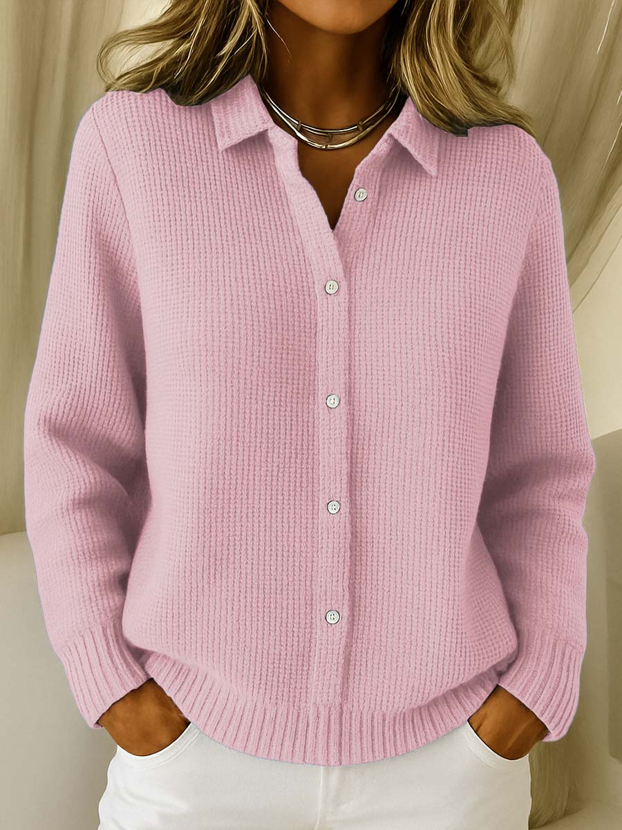 Dames Klassieke Cardigan met Kraag – Tijdloze Elegantie in Zachte Katoenmix 1