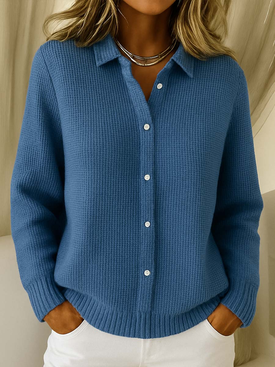 Dames Klassieke Cardigan met Kraag – Tijdloze Elegantie in Zachte Katoenmix 3