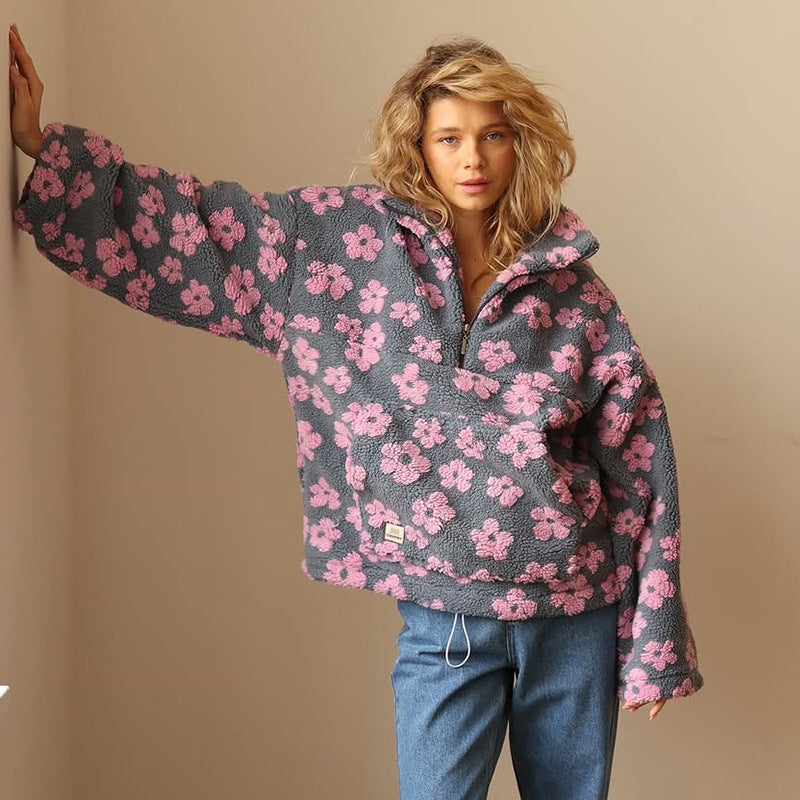 Dames Sherpa Trui met Bloemenprint – Zachte Boho Fleece voor Herfst & Winter 1
