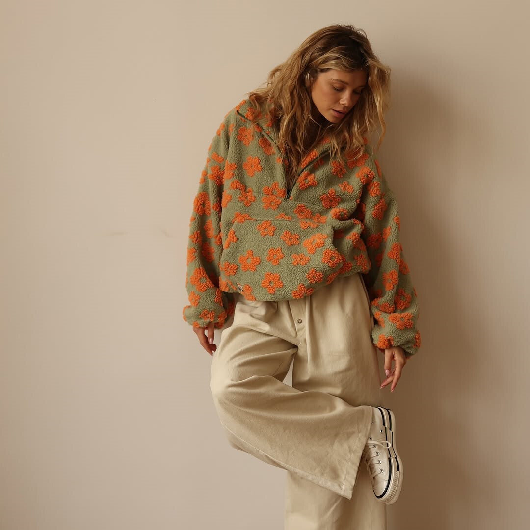 Dames Sherpa Trui met Bloemenprint – Zachte Boho Fleece voor Herfst & Winter 5