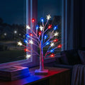 Tabletop Birch Tree Lamp – Red, White and Blue Stars on Lighted Branches