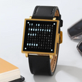 Digital Watch with LED Word Grid Display and Leather Strap for Men and Women 0