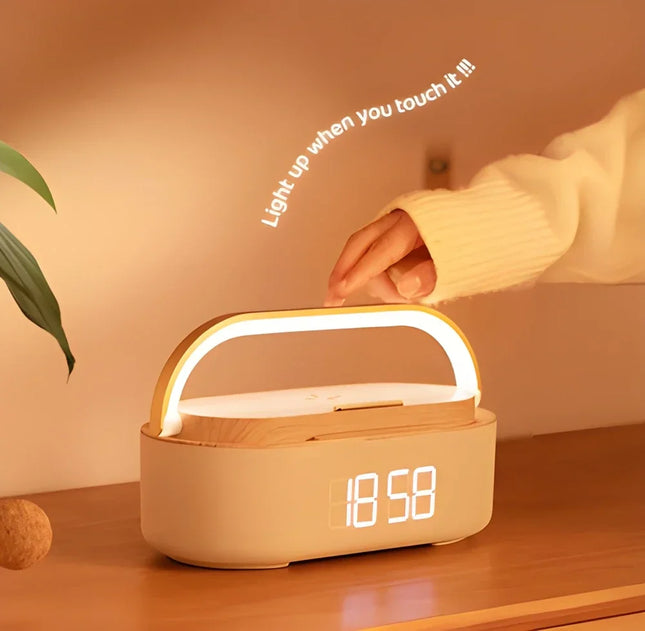 5-in-1 Wireless Charging Station – 15W Fast Charging, Clock Display, Speaker & Ambient Light