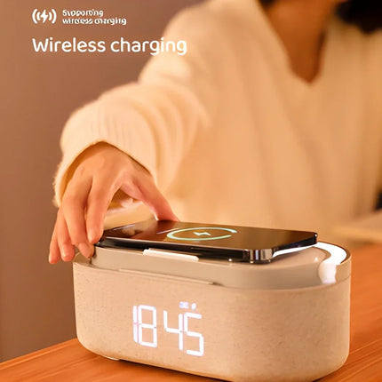 5-in-1 Wireless Charging Station – 15W Fast Charging, Clock Display, Speaker & Ambient Light