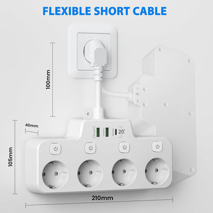 Rotating Power Strip – Wall-Mounted Extension with Independent Switches & USB Ports