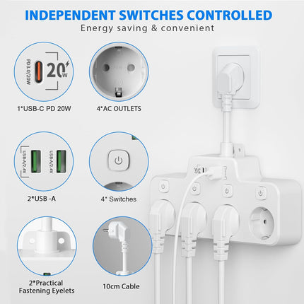 Rotating Power Strip – Wall-Mounted Extension with Independent Switches & USB Ports