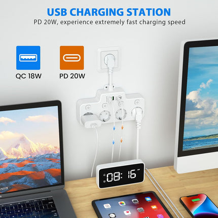 Rotating Power Strip – Wall-Mounted Extension with Independent Switches & USB Ports