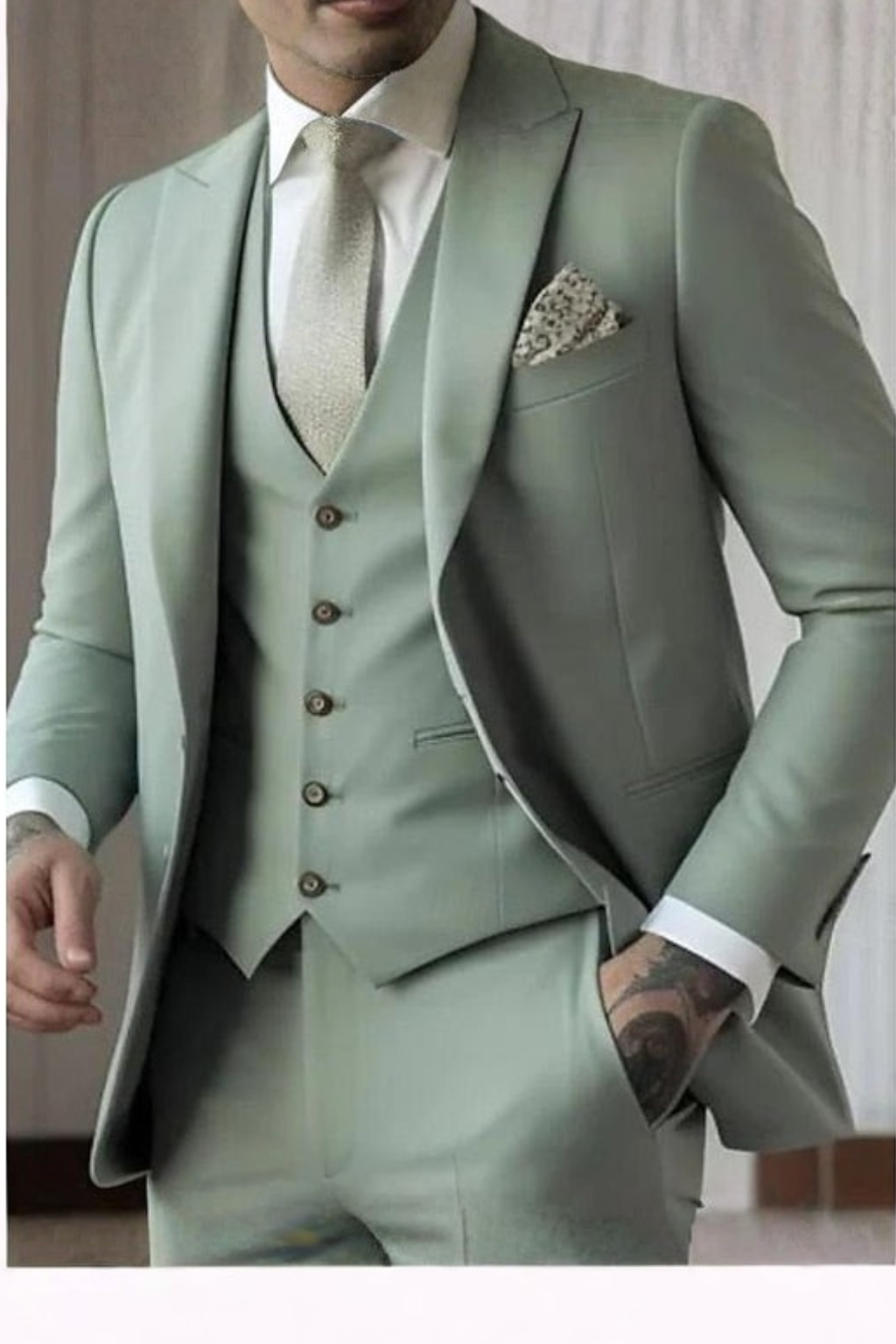 Driedelig Slim Fit Heren Pak met Reverskraag voor Bruiloften en Formele Gelegenheden 2