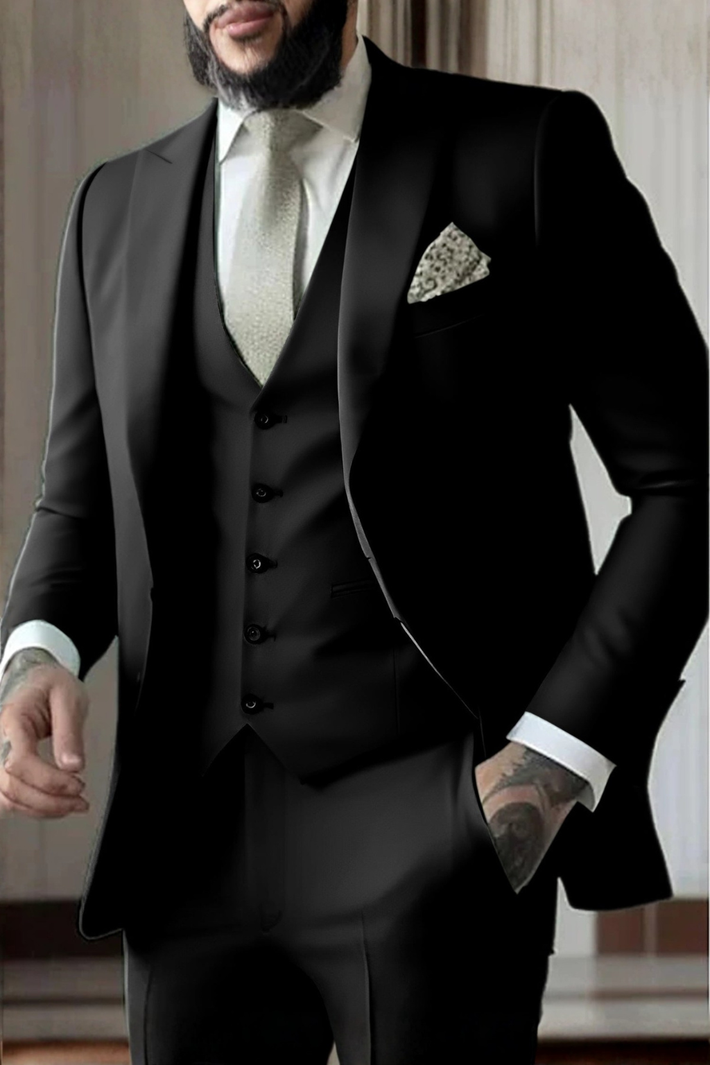 Driedelig Slim Fit Heren Pak met Reverskraag voor Bruiloften en Formele Gelegenheden 5
