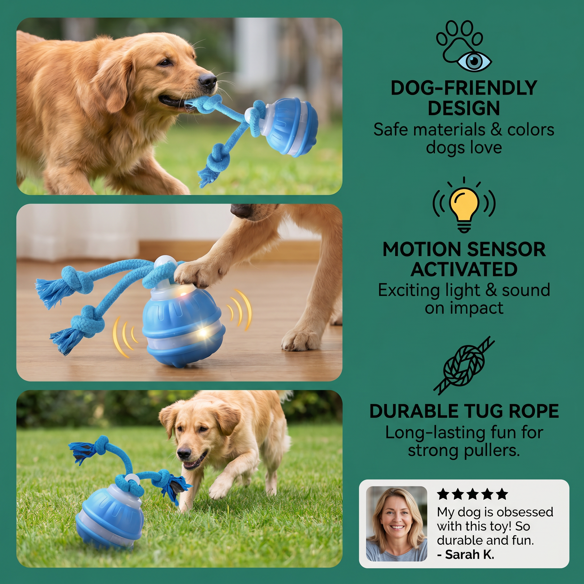 Durable Dog Play Ball with Motion Sensor and Tug Rope in Dog-Friendly Colours 4