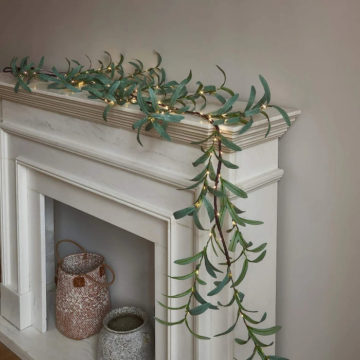Lighted Olive Branch – Artificial Olive Stems Woven with Twinkling Fairy Lights