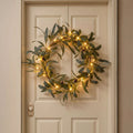 Lighted Olive Wreath – Round Olive Leaf Wreath with Warm Fairy Lights for Doors
