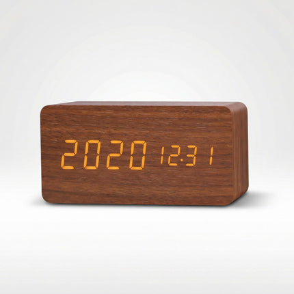 LED Wooden Alarm Clock | Voice Activation, Adjustable Brightness