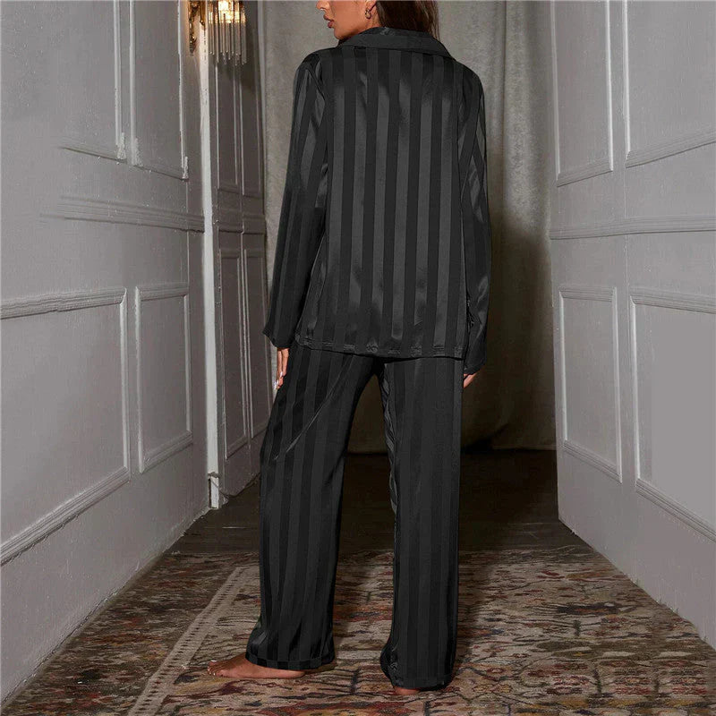Elegant Striped Satin Pajama Set for Women 5