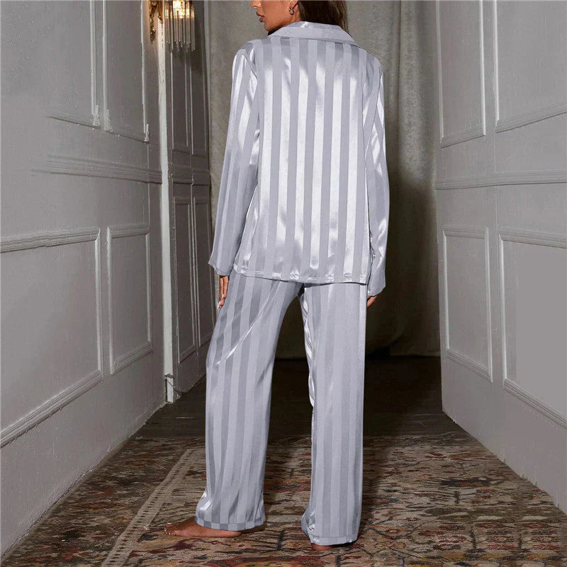 Elegant Striped Satin Pajama Set for Women 7
