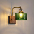 Elegante Groene Wandlamp met Houten Basis & Glazen Kap 0