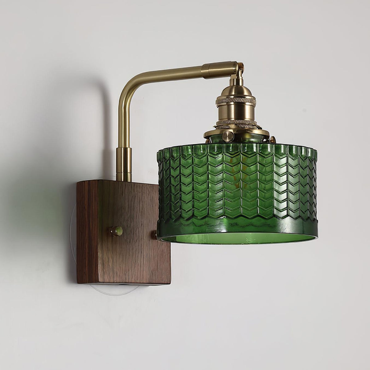 Elegante Groene Wandlamp met Houten Basis & Glazen Kap 3