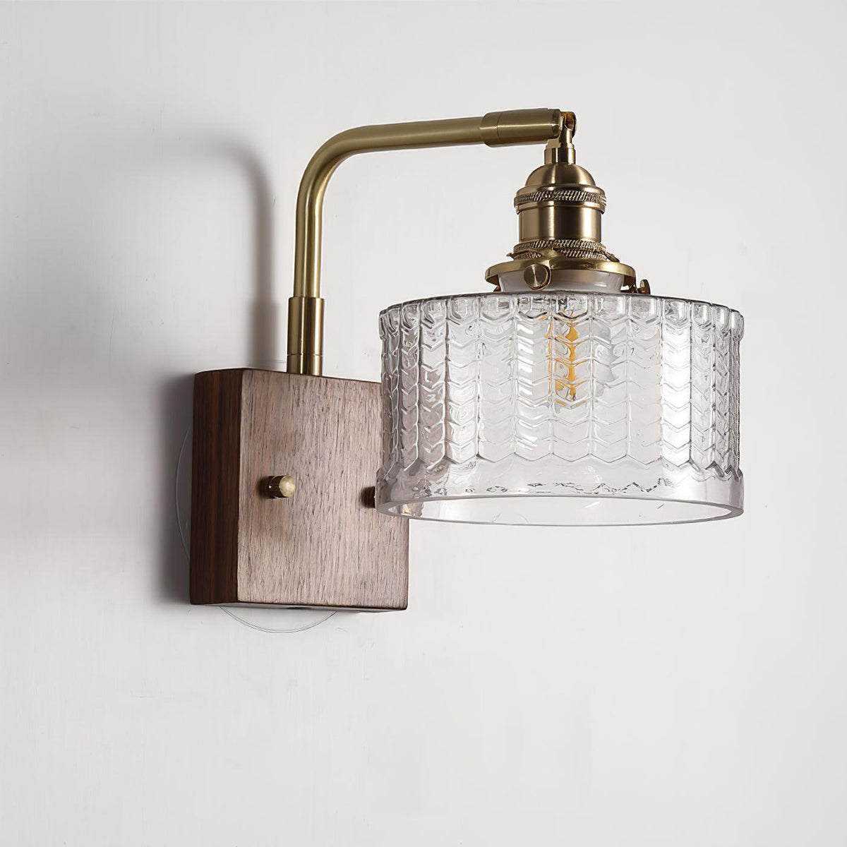 Elegante Groene Wandlamp met Houten Basis & Glazen Kap 4