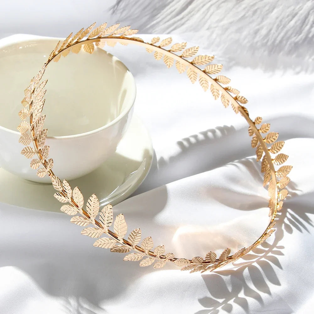 Elegante Haaraccessoires Bruid – Bladgoud Tiara's en Hoofdbanden in Romeinse Stijl 2