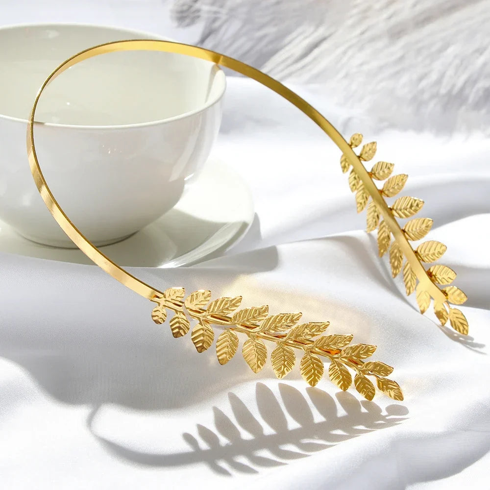 Elegante Haaraccessoires Bruid – Bladgoud Tiara's en Hoofdbanden in Romeinse Stijl 3