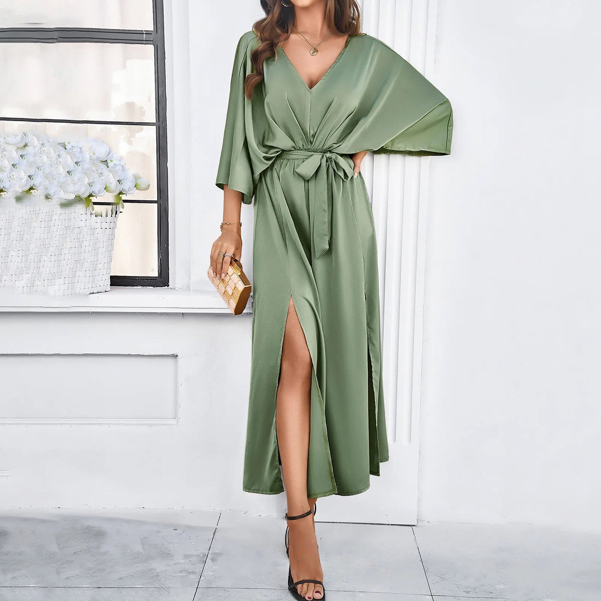 Elegante Midi Jurk met V-Hals voor Bruiloften en Zomerfeesten 3