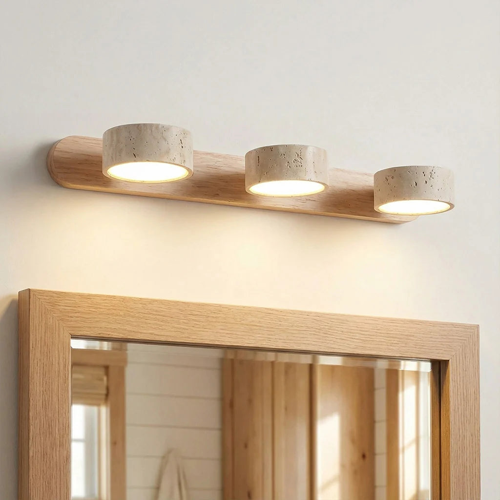 Elias Rustic Adjustable Travertine Wood Wall Sconce 1