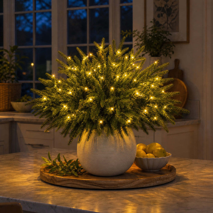 Lighted Norfolk Pine Branches – Evergreen Vase Stems with Warm Twinkle Lights