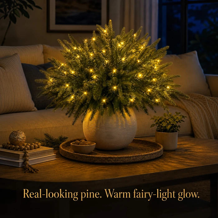 Lighted Norfolk Pine Branches – Evergreen Vase Stems with Warm Twinkle Lights