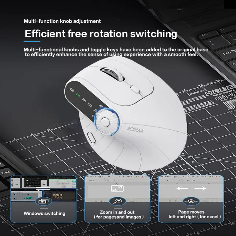 Souris verticale sans fil – Bluetooth 5.1, DPI réglable à 2400 et design rechargeable USB-C