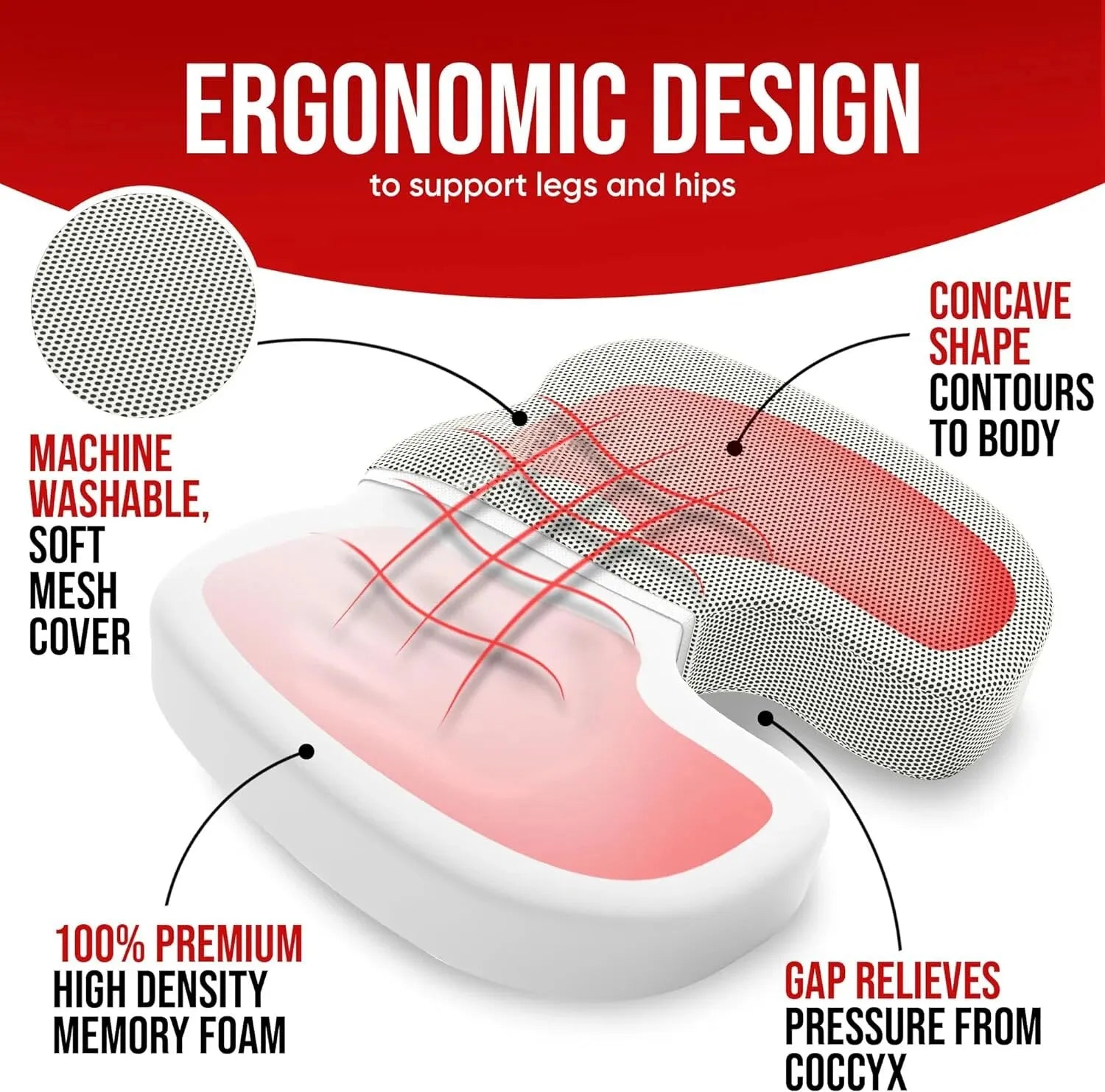 Ergonomisches Memory-Schaum-Bürokissen für besseren Sitzkomfort, 45x35 cm 2