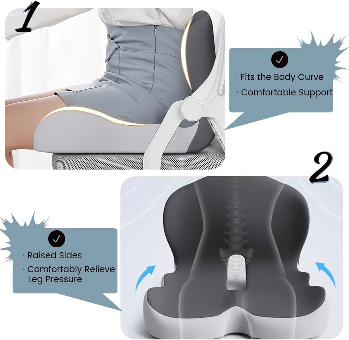 Coussin de siège ergonomique – Confort en mousse à mémoire, base antidérapante et housse lavable