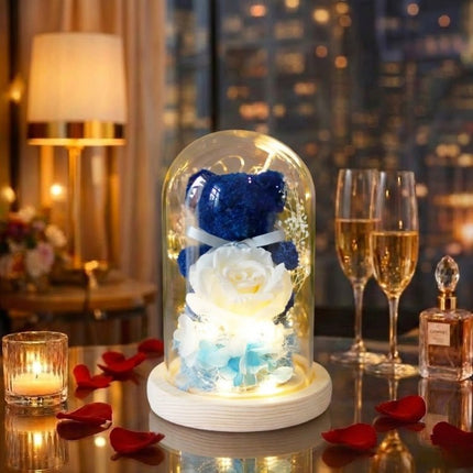 Eternal Rose Bear in Glass Dome with Lights - Romantic Anniversary Gift for Her, Preserved Red Forever Rose, Enchanted Teddy Bear Lamp Gift by Kouvr 4