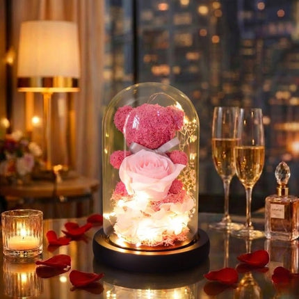 Eternal Rose Bear in Glass Dome with Lights - Romantic Anniversary Gift for Her, Preserved Red Forever Rose, Enchanted Teddy Bear Lamp Gift by Kouvr 7