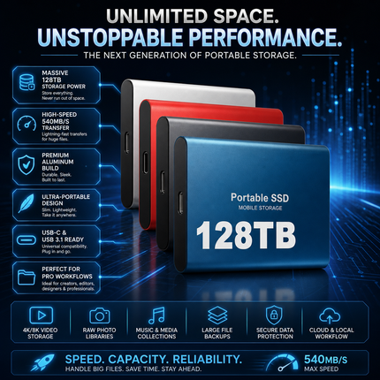 External Hard Drive Portable SSD High Speed USB Storage 128tb 3