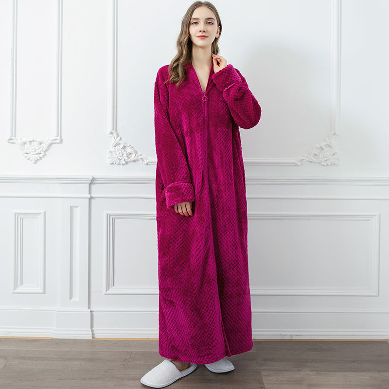 Extra Lange Thermische Badjas – Luxe Flanel, Ritssluiting & Winterwarm 10
