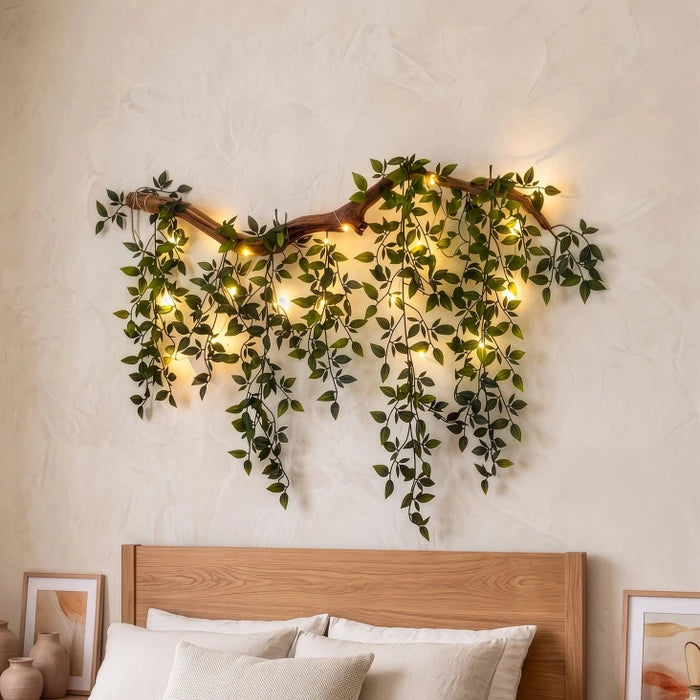Lighted Leaf Branch Wall Decor – Leafy Branch with Fairy Lights for Indoor Walls