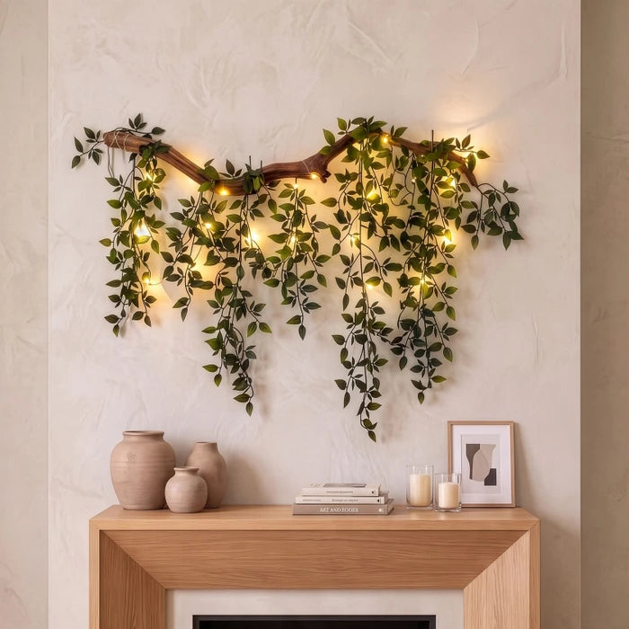 Lighted Leaf Branch Wall Decor – Leafy Branch with Fairy Lights for Indoor Walls