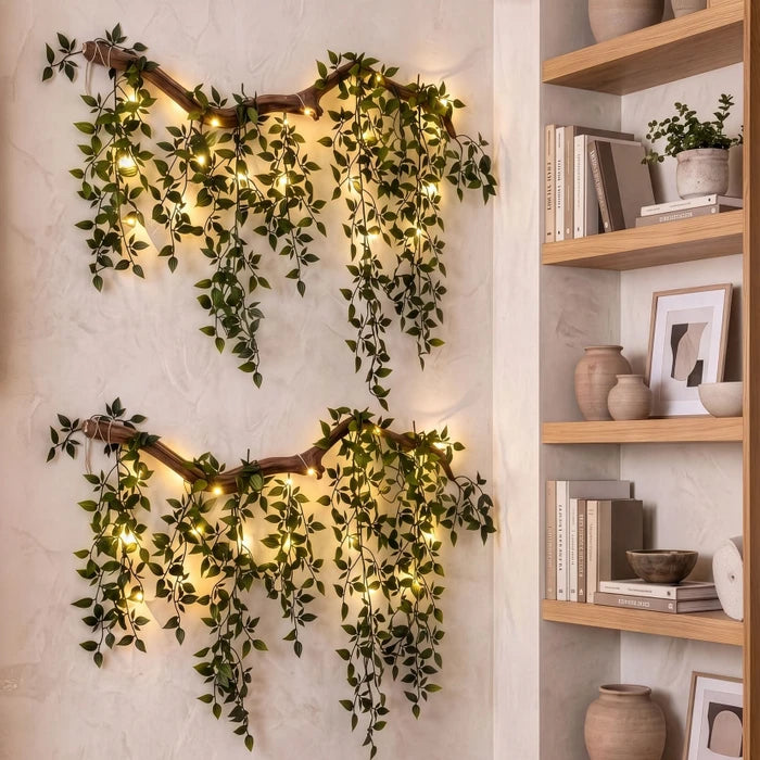 Lighted Leaf Branch Wall Decor – Leafy Branch with Fairy Lights for Indoor Walls