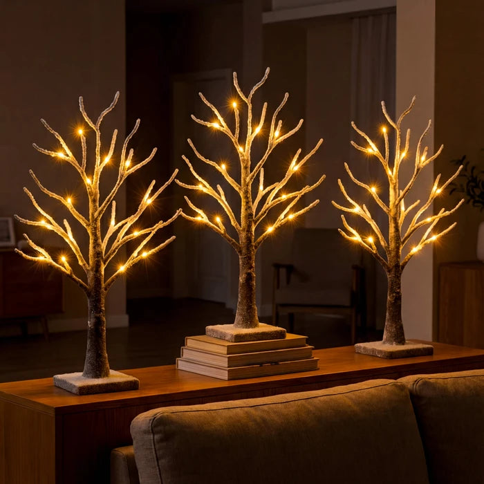 Snow-Frosted Tabletop Tree Lamp – Warm Twinkling Lights on Snowy Branches