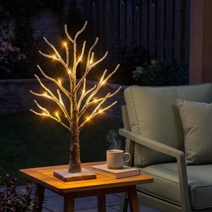 Snow-Frosted Tabletop Tree Lamp – Warm Twinkling Lights on Snowy Branches