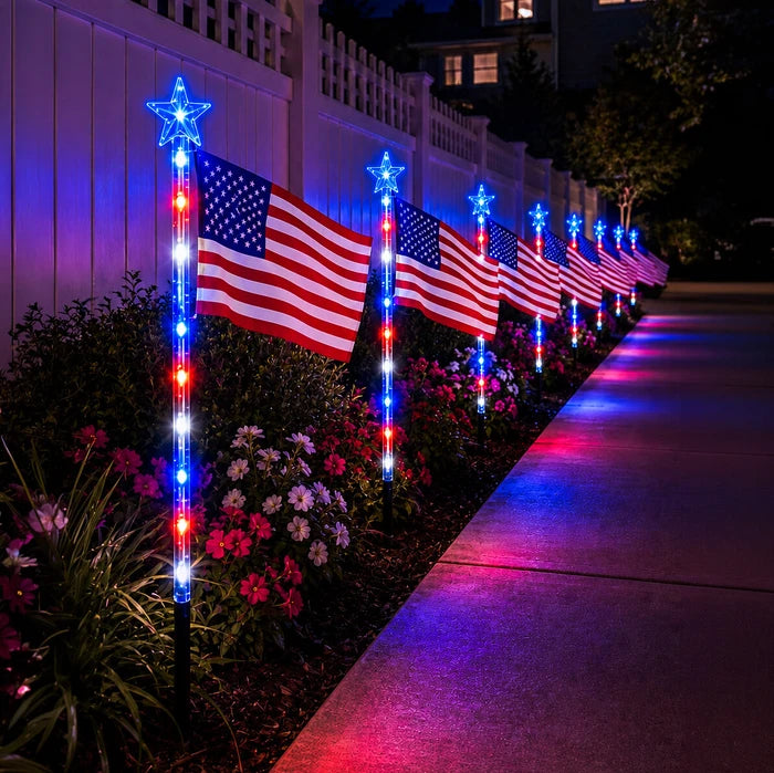 Flag Solar Path Lights – Stars and Stripes Glow in Red, White and Blue