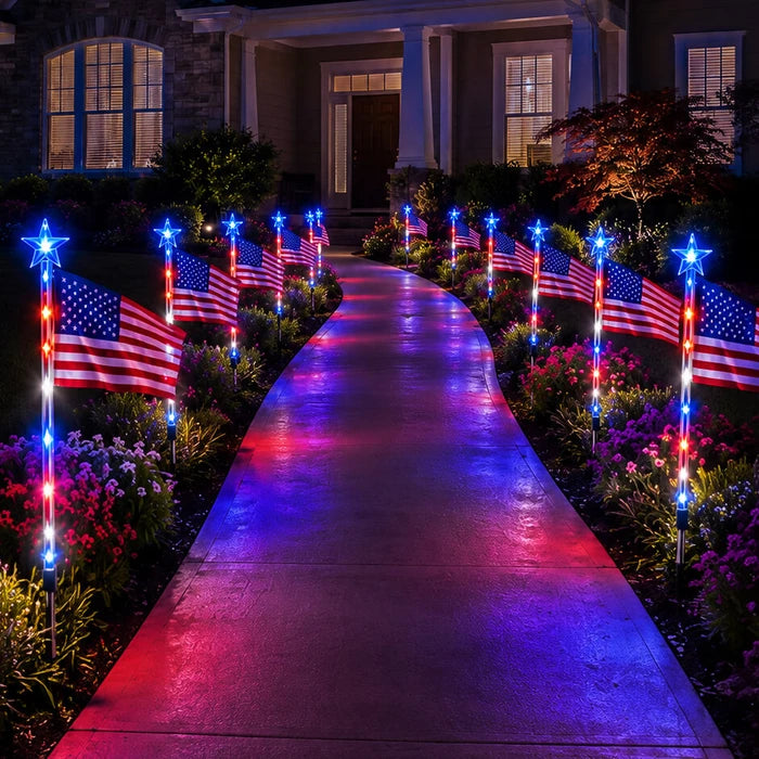 Flag Solar Path Lights – Stars and Stripes Glow in Red, White and Blue