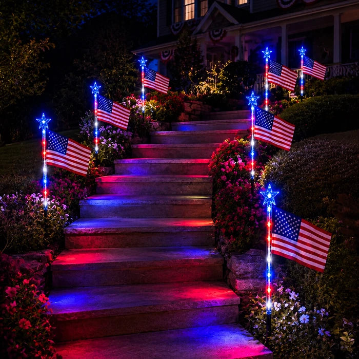 Flag Solar Path Lights – Stars and Stripes Glow in Red, White and Blue