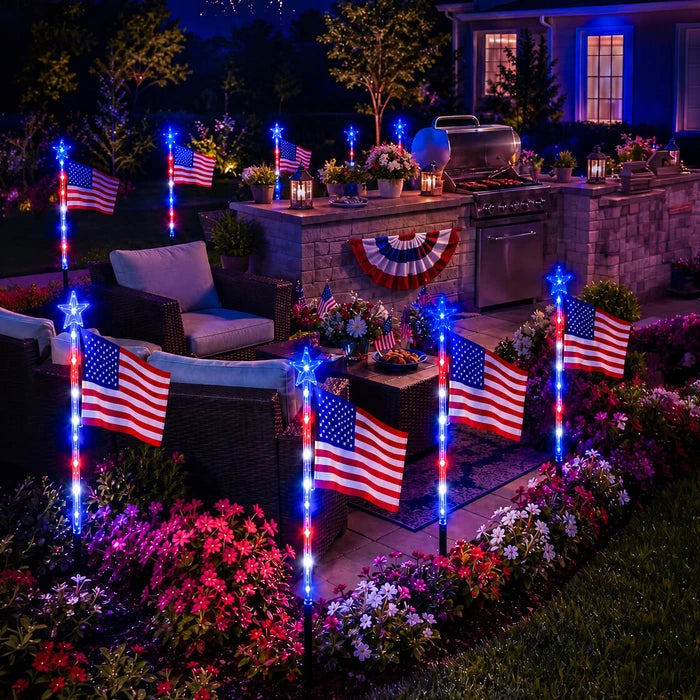 Flag Solar Path Lights – Stars and Stripes Glow in Red, White and Blue