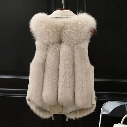 Faux Fur Vest voor Dames met Oversized Lapel en Verstelbare Taillebanden 2