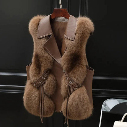 Faux Fur Vest voor Dames met Oversized Lapel en Verstelbare Taillebanden 3