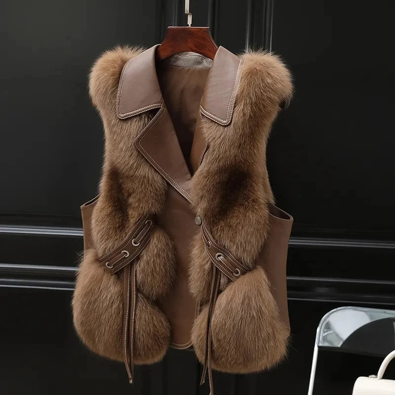 Faux Fur Vest voor Dames met Oversized Lapel en Verstelbare Taillebanden 3