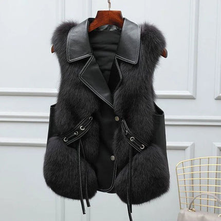 Faux Fur Vest voor Dames met Oversized Lapel en Verstelbare Taillebanden 7