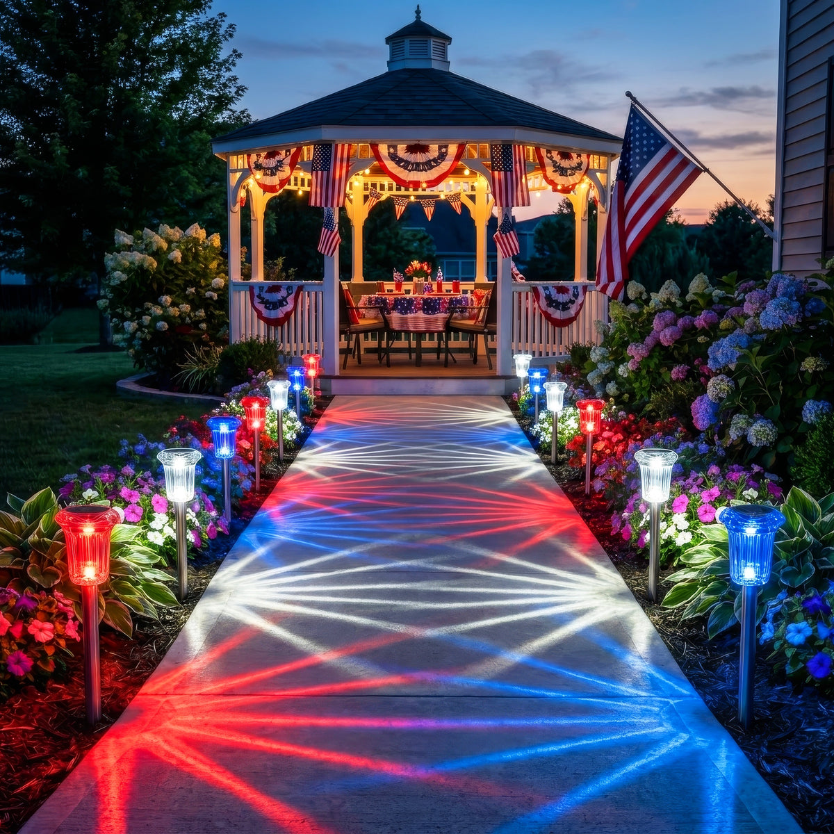 Patriotic Solar Ground Lights – Red, White and Blue Glow for Lawns and Paths