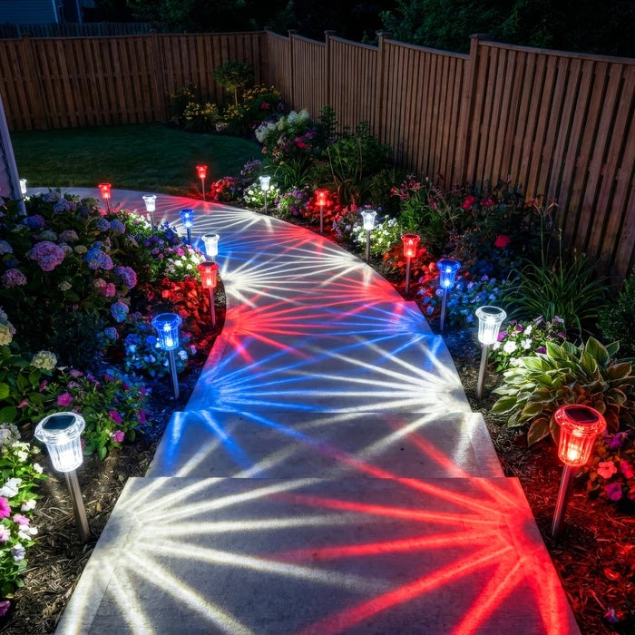 Patriotic Solar Ground Lights – Red, White and Blue Glow for Lawns and Paths